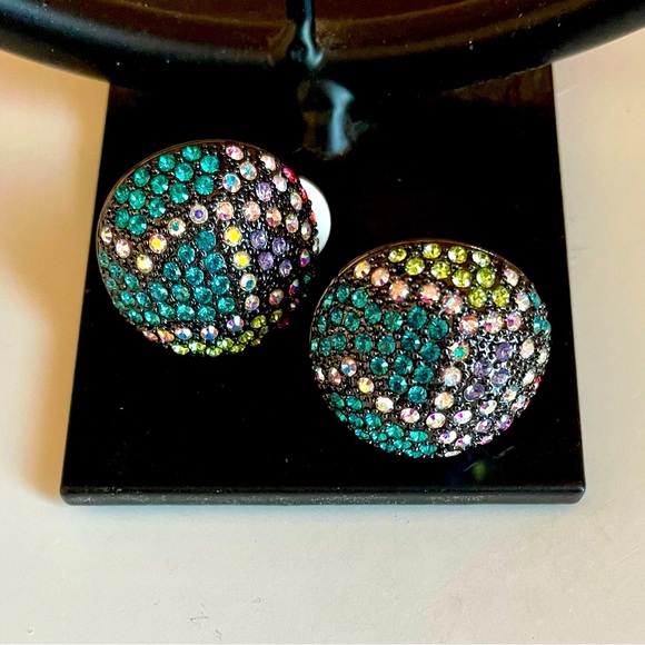 Joan Rivers Jewelry - Vintage Joan Rivers Pave Swarovski Crystal Dome Shape Magic Button Clip Earrings